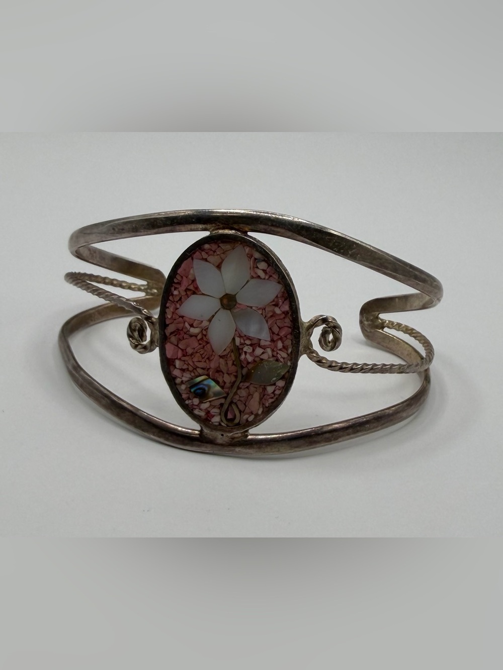 Abalone Shell Inlay Cuff Bracelet - Sterling Silver 925